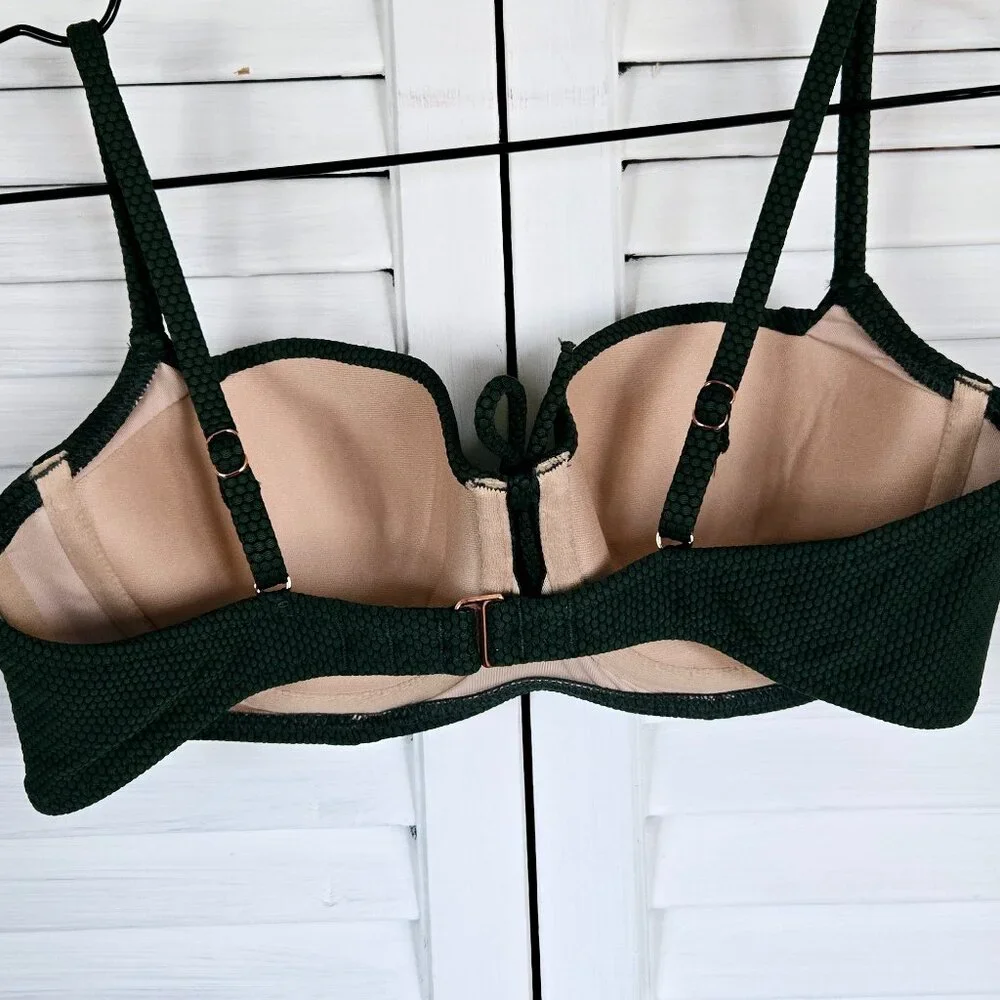 NWOT SHADE & SHORE LIGHT LIFT TIE FRONT KEYHOLE TEXTURED GREEN BIKINI TOP 34B - Picture 4 of 7